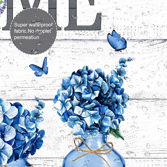 NBVKO 4 PCS Blue Hydrangea Shower Curtain Set,Home Sweet Bathroom Set with Rugs and Accessories,Farmhouse Country Bathroom Decor