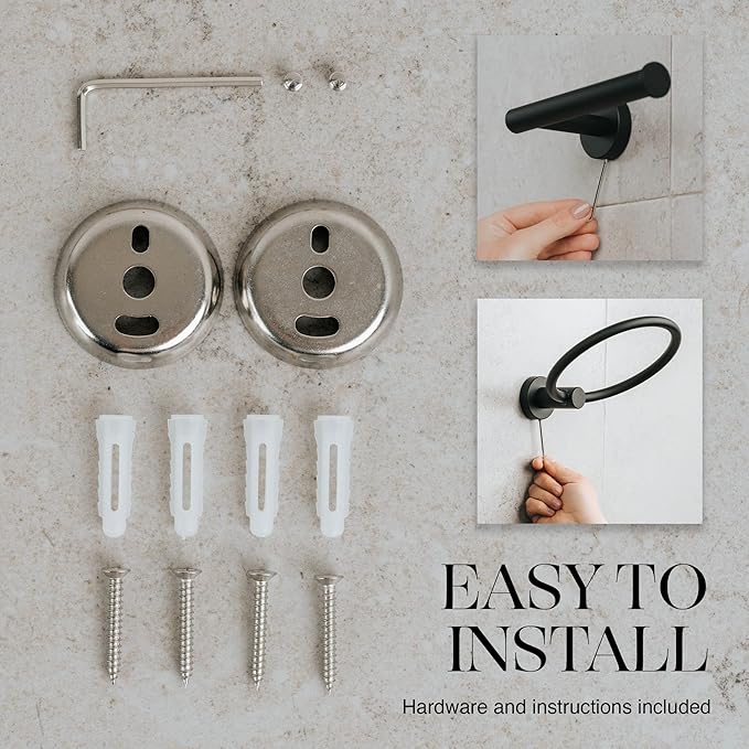 Marmolux Acc - 4 Piece Matte Black Bathroom Hardware Set - Towel Rack Set, Towel Holder & Wall Mounted Fixtures - Stainless Steel Matte Black Accessories