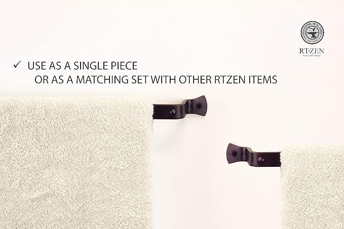RTZEN Farmehouse Bathroom Towel Holder - Wrought Iron Matte Metal Black Towel Bar Wall Mount Rod - Handmade Home Decor Metal Kitchen Hanger Bar (26'' - Fits 24 Inch Towels)