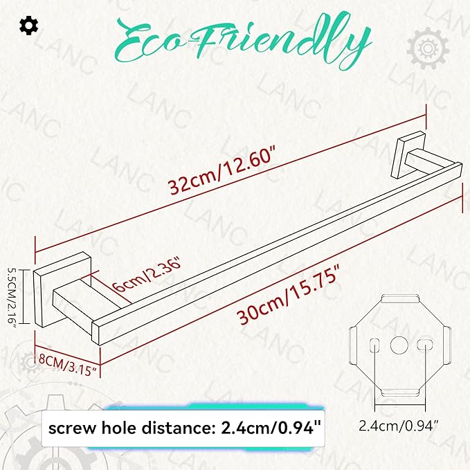 LANC Hand Towel Bar for Bathroom Wall Mounted Brushed Nickel Bathroom Towel Ring 12-Inche Stainless Steel Towel Rod for Toilet Hand Towel Holder Towel Rack Towel Hanger, A9010BN-L3