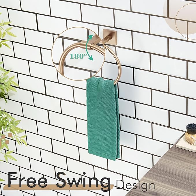 KOKOSIRI Hand Towel Holder Wall Mounted Towel Ring Bathroom Accessories Shower Towel Hanger Rack Stainless Steel Champagne Bronze, B3010CPG