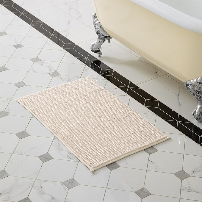 Bathroom Accessories Set, Bath Accessory Complete Set with Lotion Dispenser/Soap Pump, Soap Dish and Toothbrush Holder, Bath Mat, Shower Curtain with 12 Hooks (Embossed Pattern, Tan)