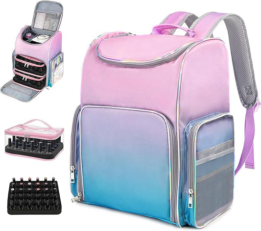 Nail Polish Organizer Bag Large Nail Polish Storage Organizer Case Backpack Holds 60 Bottles and Nail Lamp with 2 Removable Case Professional Nail Supplies Organizer for Manicurist