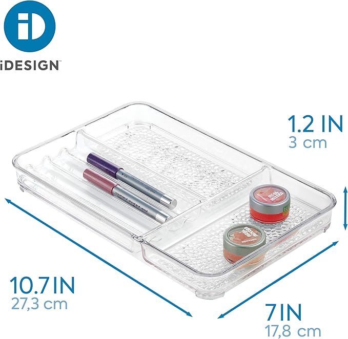 iDesign Rain BPA-Free Plastic Divided Makeup and Cosmetic Organizer Tray for Bathroom, Countertop, Vanity - Medium, 6 Compartment, Clear