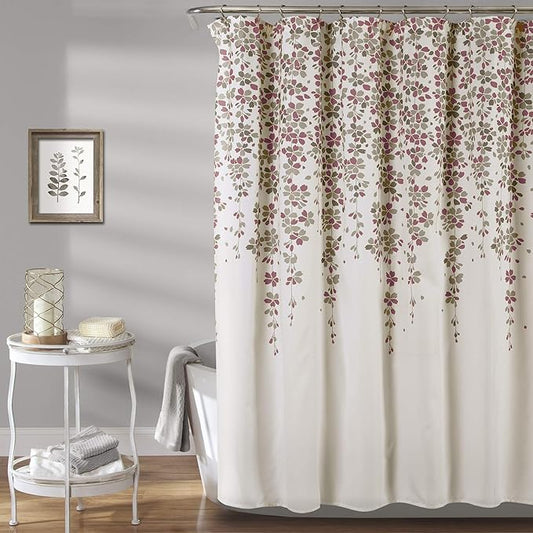 Lush Decor Weeping Flower Shower Curtain 72"W x 72"L Purple & Gray - Fabric Shower Curtains for Bathroom - Floral Bathroom Curtain - Cottage Core Decor