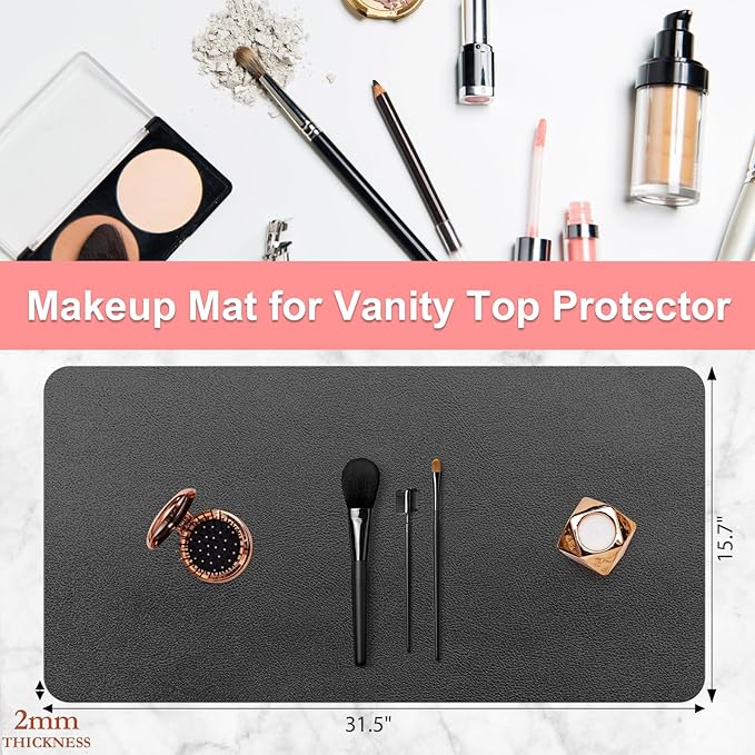 Makeup Mat for Vanity - Waterproof | Oil-Proof | Dust-Resistant | Soft and Comfortable Desk Protection, Ideal for Makeup Tables and Workbenches (15.7"X31.5", Black)