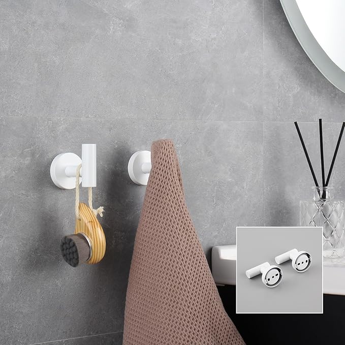 GERZWY 3-Piece Bathroom Accessories Hardware Set SUS 304 Stainless Steel - 2X Coat Hook Toilet Paper Holder, White
