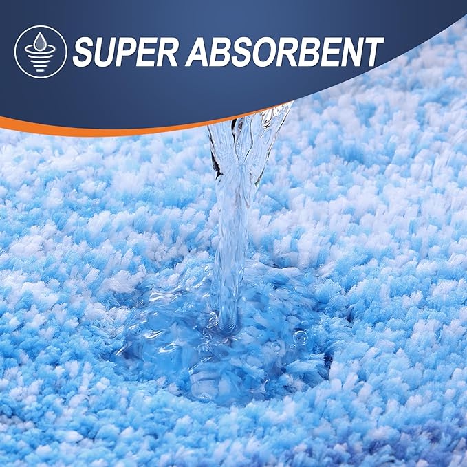 OLANLY Bathroom Rugs Sets 3 Piece, Soft Absorbent Microfiber Bath Mats and U-Shaped Contour Toilet Rug, Plush Shaggy Bath Mat Set for Bathroom (47"x20"+24"x16"+24"x20", Light Royal Blue)