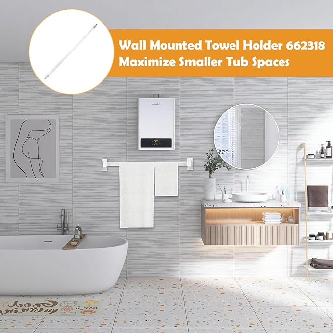 Showingo 24 Inch Clear Replacement Bathroom Towel Bar with Adjustable Spring Loaded Ends Sturdy Plastic Wall Mount for Bathroom and Kitchen Towel Storage- Replacement Towel Bar for Ceramic Holder