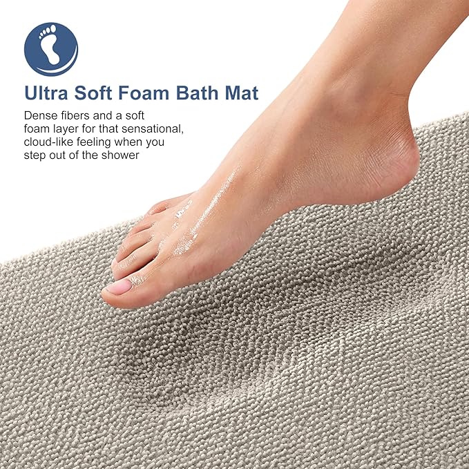 OLANLY Thick Memory Foam Bath Mat Rug 47x17, Extra Soft Absorbent Bathroom Rug, Quick Dry Bath Mats, Non-Slip, Machine Washable Carpet for Bathroom, Tub and Shower, Home Decor Accessories, Warm Taupe