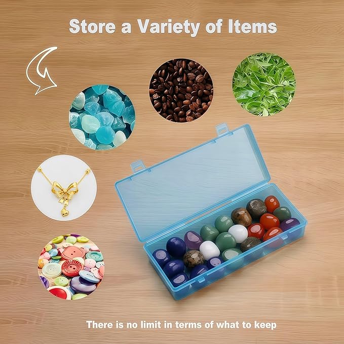 Blue Organizer Box, 6-Pack Small Plastic Storage Containers with Hinged Lid for Makeup Tools, Jewelry, Crafts, Nail Art Supplies (6x2.6x1.2 Inch) - Transparent & Portable