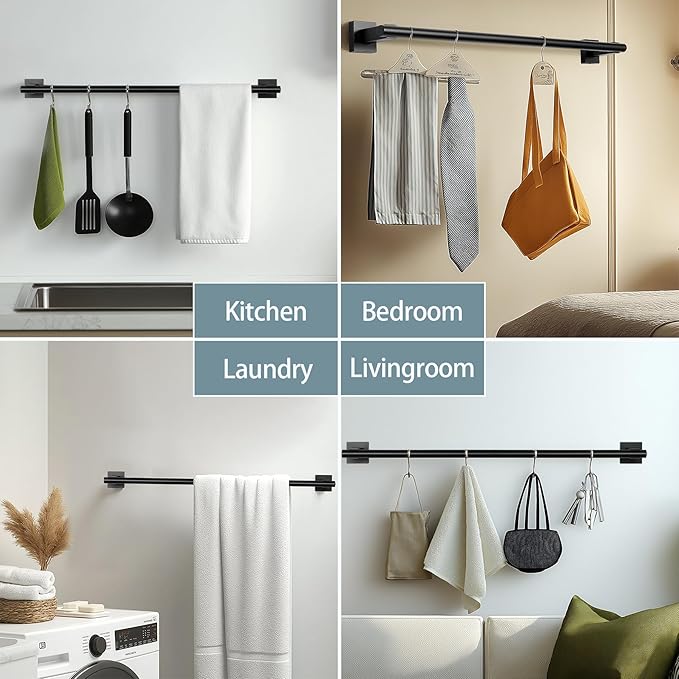 SEIDO 36 Inch Double Towel Bar, SUS 304 Stainless Steel Rustproof Towel Rack Wall Mounted, Heavy Duty Square Base Double Towel Holder for Bathroom, Kitchen, RV (Matte Black)