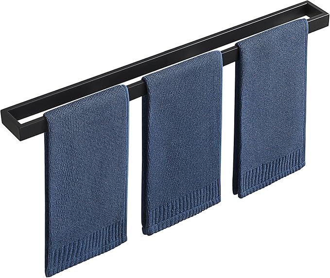 Sayayo Matte Black Towel Bar for Bathroom, 27.5 Inch Hand Towel Holder Wall Mount Square Towel Ring SUS304 Stainless Steel Towel Rack