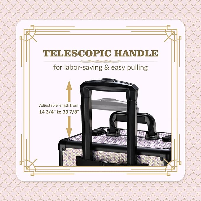 BYOOTIQUE Makeup Train Case Trolley w/Cube Case Cosmetic Organizer Art Deco Tyrian