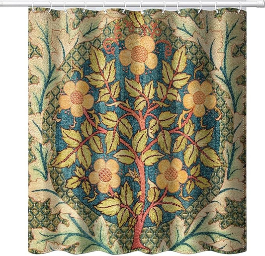 William Morris Botanical Art Shower Curtain,Vintage Famous Floral Shower Curtain Set 72""×84"" Inch, Style-5