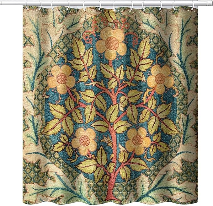 William Morris Botanical Art Shower Curtain,Vintage Famous Floral Shower Curtain Set 72""×78"" Inch, Style-5