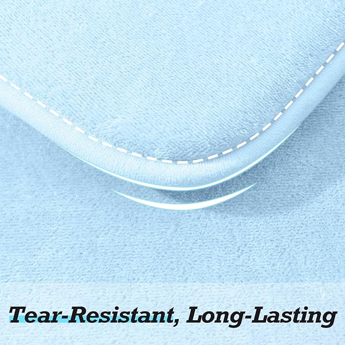 HUXMEYSON Bathroom Rugs Sets 3 Piece, Non-Slip & Quick Dry Bath Mat Set, Ultra Soft Velvet Bath Rugs for Bathroom, Toilet and Shower Floor, Light Blue