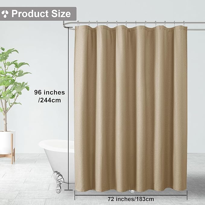 OVZME Extra Long Taupe Shower Curtain 72 x 96 Inch, 3D Embossed Texture Fabric Bathroom Shower Curtain, Large Hotel Bath Curtain with 12 Holes, Washable Cloth Shower Curtains