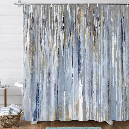 JAWO Abstract Shower Curtain,Modern Aesthetic Abstract Stripe Shower Curtain Set for Bathtub Bathroom, Gray Blue Brown Contemporary Abstract Painting Fabric Shower Curtains,Blue,70X75