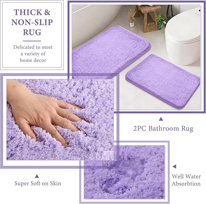 XLHOMO 24 PCS Purple Bathroom Accessories Set with Shower Curtain and Rugs, Bathroom Sets with Extra Soft and Absorbent Bath Rugs Shower Curtain Bathroom Accessory for Bath