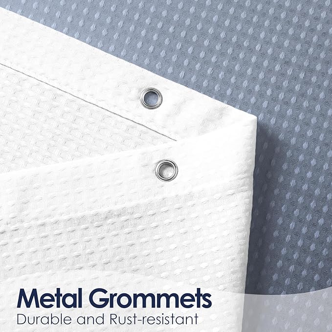 MitoVilla Navy Blue Ombre Waffle Small Stall Shower Curtain 36 x 72, Half Size Fabric Narrow Shower Curtains for Bathroom Decor, 36 inch Weighted Shower Curtain Set with Plastic Hooks