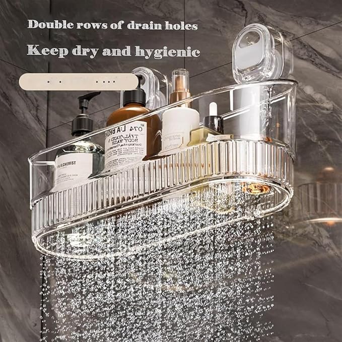 Non-Drilling Bathroom Suction Box, Corrugated Strong Sucker Storage Rack, Detachable Hanging Storage Basket, Bathroom Shelf Non-Drilling Storage Rack, Acrylic Hanging Wall Frame. (Transparent ash)