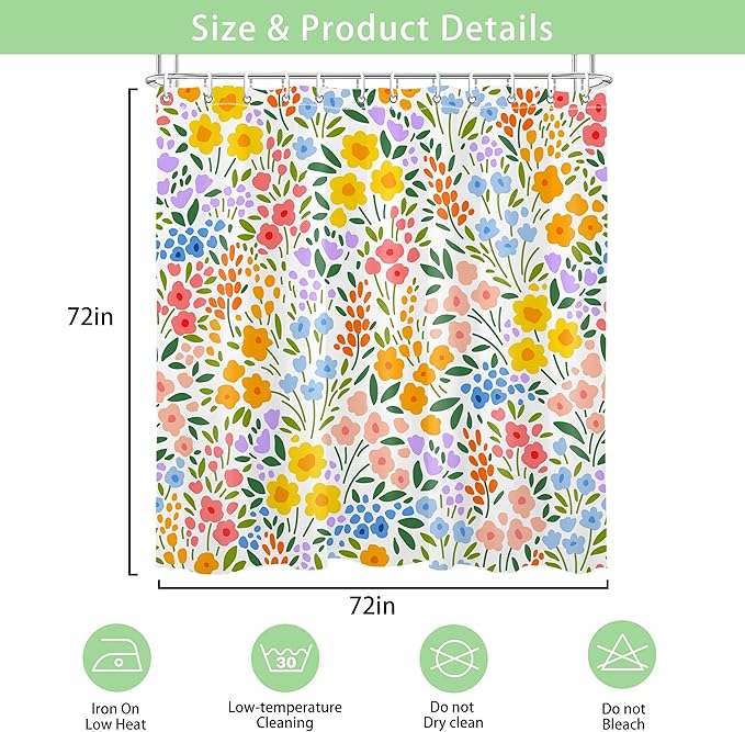 Colorful Floral Shower Curtain Butterfly Flower Bathroom Shower Curtain Set Boho Cute Shower Curtains Fabric Cloth Shower Curtain