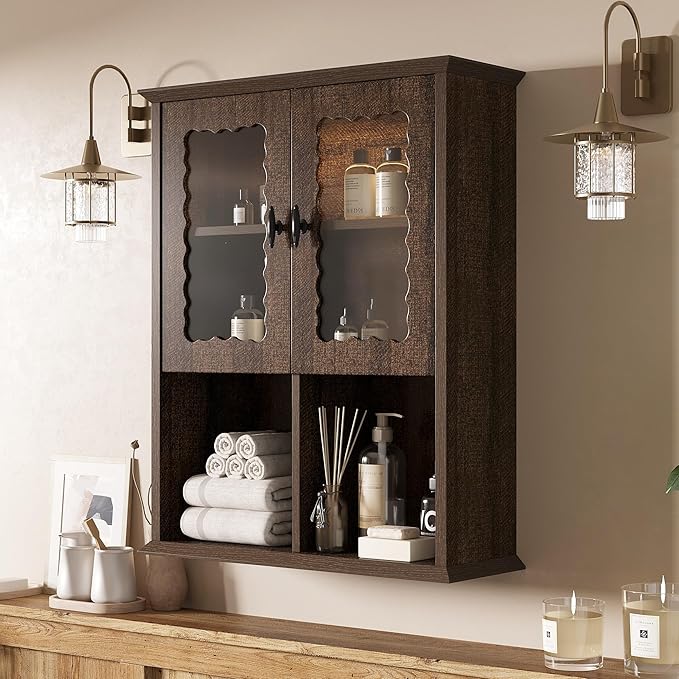 CJL Bathroom Wall Cabinet with Motion Sensor Led Light, Over The Toilet Storage Cabinet, 23.6'' x 29.5'' Medicine Cabinet of Mid-Century Modern Design with Acrylic Door, Brown