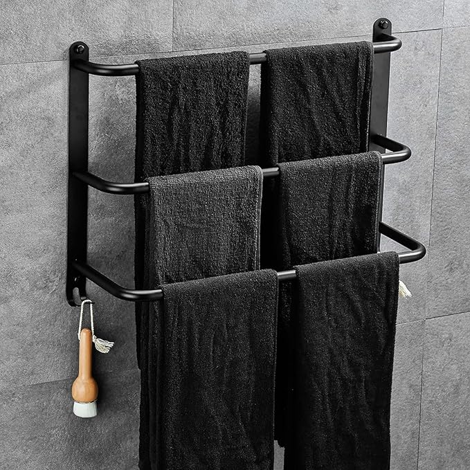 Stainless Steel Towel Stand Holder 3 Tier No Drilling Towel Hangar for Bathroom Kitchen Toilet Black