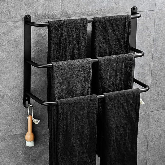 Stainless Steel Towel Stand Holder 3 Tier No Drilling Towel Hangar for Bathroom Kitchen Toilet Black