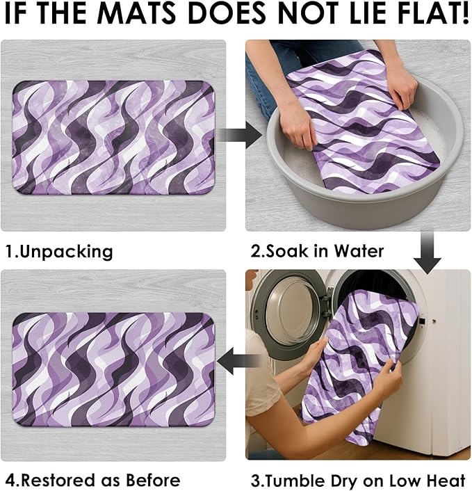 Purple Shower Curtain Set with Toilet Lid Cover and Non-Slip Rugs for Bathroom, Geometric Lines Ombre 4 Pcs Shower Curtain, Simple Abstract Modern Bathroom Set with 12 Hooks
