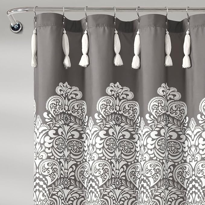 Lush Decor Boho Medallion Shower Curtain Single 72" W x 72" L Dark Gray - Boho Shower Curtains for Bathroom Decor - Gray Bathroom Curtain