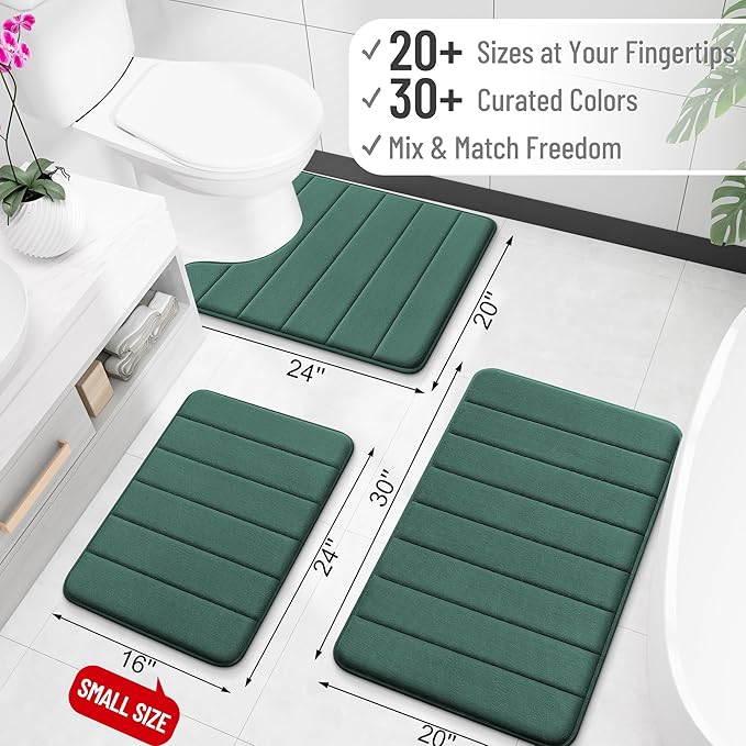 OLANLY Memory Foam Long Bathroom Rugs Runner 47x24, Super Soft Absorbent Bath Mat, Quick Dry, Machine Washable Shower Rugs, Bathmat Carpet, Bathroom Home Decor Accessories, Blackish Green
