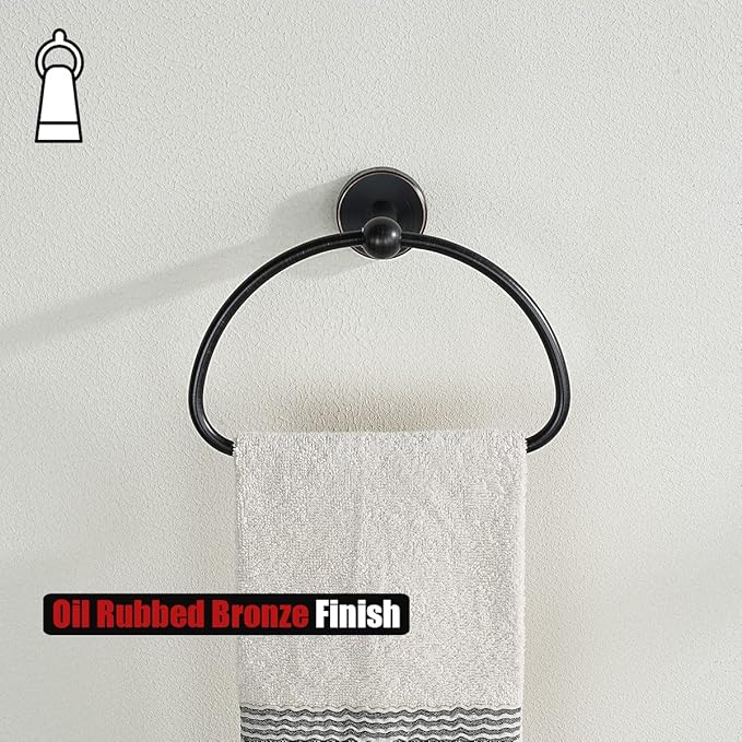 JQK Towel Ring Oil Rubbed Bronze, Stainless Steel Half Ring Towel Holder for Bathroom, 7 Inch ORB Wall Mount, TR160-ORB