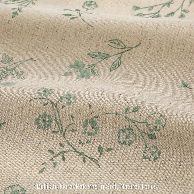 Sage Green Floral Vintage Linen Shower Curtain, French Country Shower Curtains for Bathroom, 72Wx84H