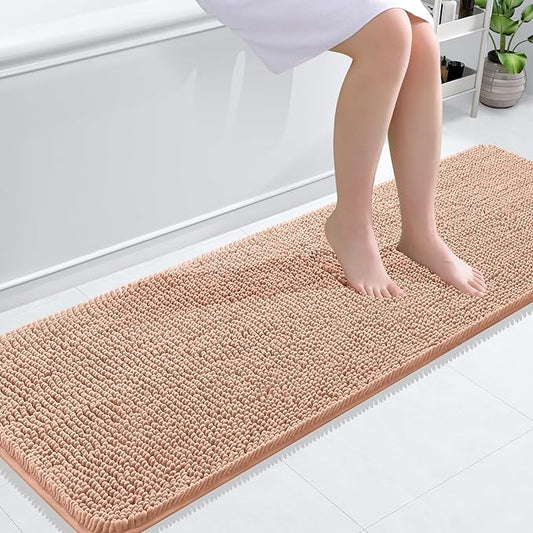 OLANLY Bathroom Rugs 59x20, Extra Soft Absorbent Chenille Bath Rugs, Rubber Backing Quick Dry, Machine Washable Bath Mats for Bathroom Floor, Tub and Shower, Home Decor Accessories, Peach