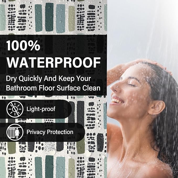 Boho Sage Green Shower Curtain for Bathroom,72x84 Extra Long Bohemian Green Checkered Shower Curtains,Funny Sage Geometric Bathroom Decor Accessories