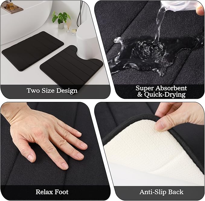 Black Gold Bathroom Accessories Set - Bathroom Sets, 25PC Bath Accessory Set, Bathroom Sets with Push Top Trash Can, Shower Curtain and Rugs, Toilet Brush, Trash Can & Soap Dispenser