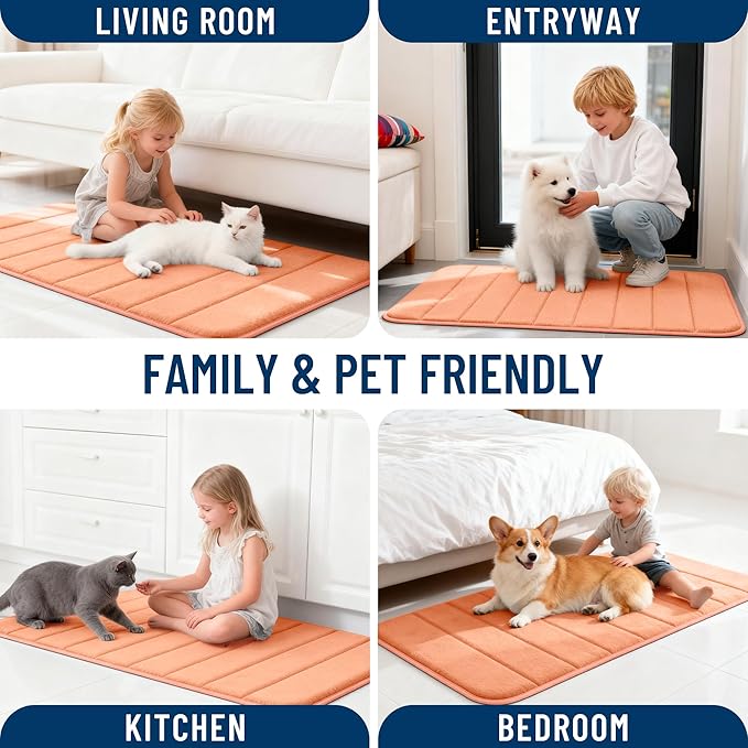 OLANLY Memory Foam Long Bathroom Rugs Runner 59x20, Super Soft Absorbent Bath Mat, Quick Dry, Machine Washable Shower Floor Rugs, Bathmat Carpet, Bathroom Home Decor Accessories, Peach