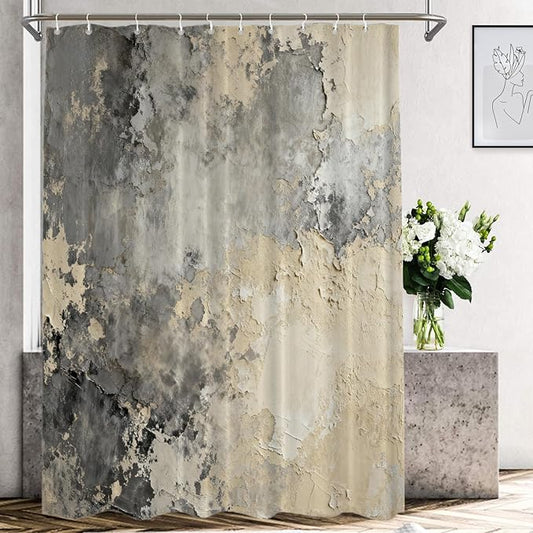Shrahala Taupe Squares Texture Decorative Shower Curtain, Grey and Beige Art Painting Bathroom Décor Polyester Fiber Waterproof with Plastic Rings for Shower Stall Bathtubs 72 X 60 in
