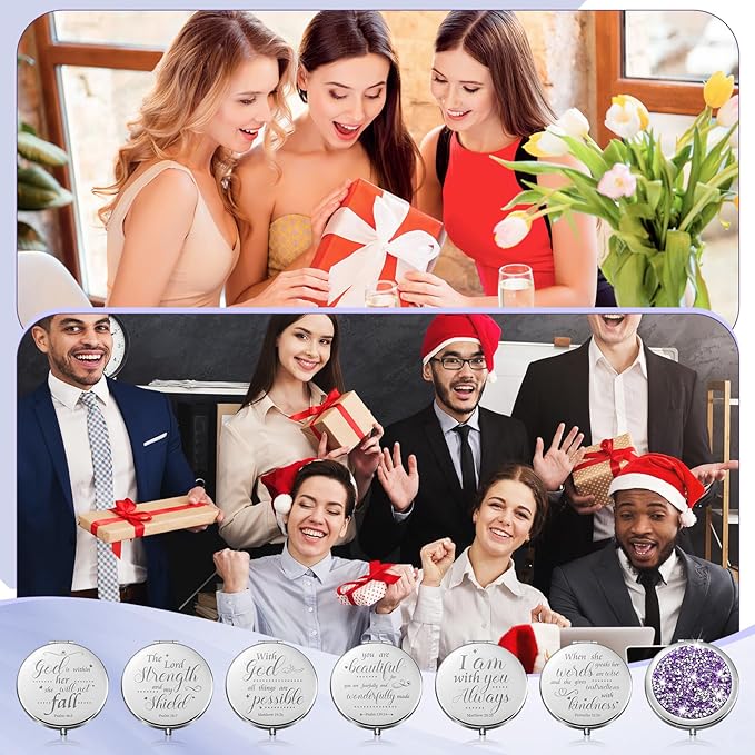 Thyle 12 Pcs Christian Compact Mirror Gifts for Women Mother's Day Nurse Week Bible Verse Wallet Mirror Bulk Hand Makeup Compact Religious Baptism for Holy Communion Teacher(Same,Purple)