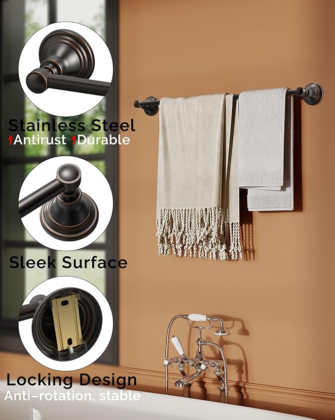 Towel Bar 24inch, Stainless Steel Bathroom Towel Rack Wall Mounted, Heavy Duty Towel Rod, Towel Holders for Bathroom, Kitchen (Oil Rubbed Bronze)