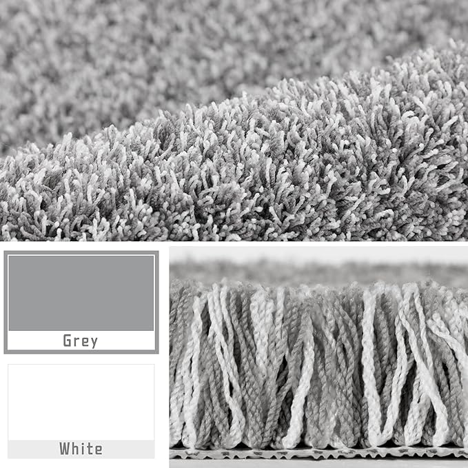 Yimobra Luxury Bathroom Rugs, Fluffy Bath Mats, Non Slip, Water Absorbent Microfiber, Machine Washable, Plush Runner Shower Rugs, Thick Matts for Bathroom Floor&Tub, 56"x 24", Light Gray and White