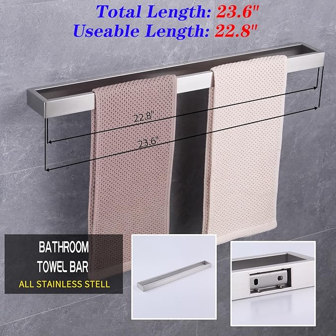 GERZWY Bathroom Towel Bar 24-Inch Brushed Stainless Steel Towel Bar Contemporary Style Wall Mount for Bath Kitchen HG1701(60)-LS