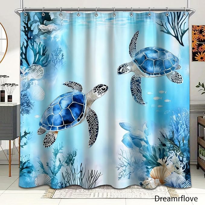 Dreamrflove Turtle Shower Curtain,Ocean Themed Bathroom Decor, Tropical Sea Beach Shower Curtain,Summer Shower Curtains for Bathroom 72x72 Inch Proof Polyester Insulated Home Decor