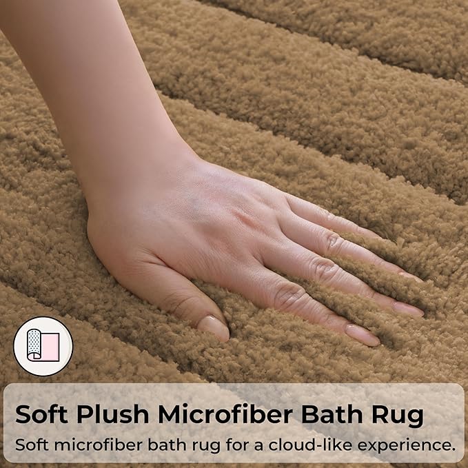 GRANNY SAYS Large Bathroom Rugs Non Slip Washable, 24" x 48", Water Absorbent Bath Mats for Bathroom, Thick Soft Shaggy Bath Rug, Microfiber Shower Room Floor Mat Decor, Champagne
