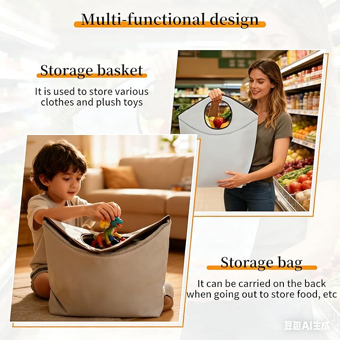 Foldable Storage Hamper Bag,Soft Padded Handle, Multi-Purpose Oxford Fabric Laundry Basket, Collapsible Storage Bag for Home, Bedroom, Dormitory, Travel & Outdoor 47L