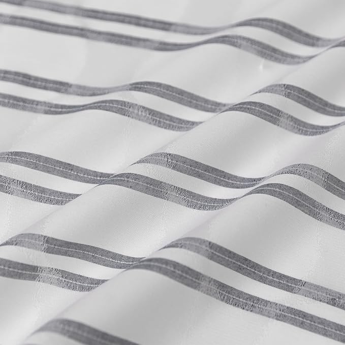Amazon Basics Geometric Jacquard Fabric Shower Curtain for Bathroom, Lightweight, Waterproof and Washable, 72" W x 86" L, Grey Striped