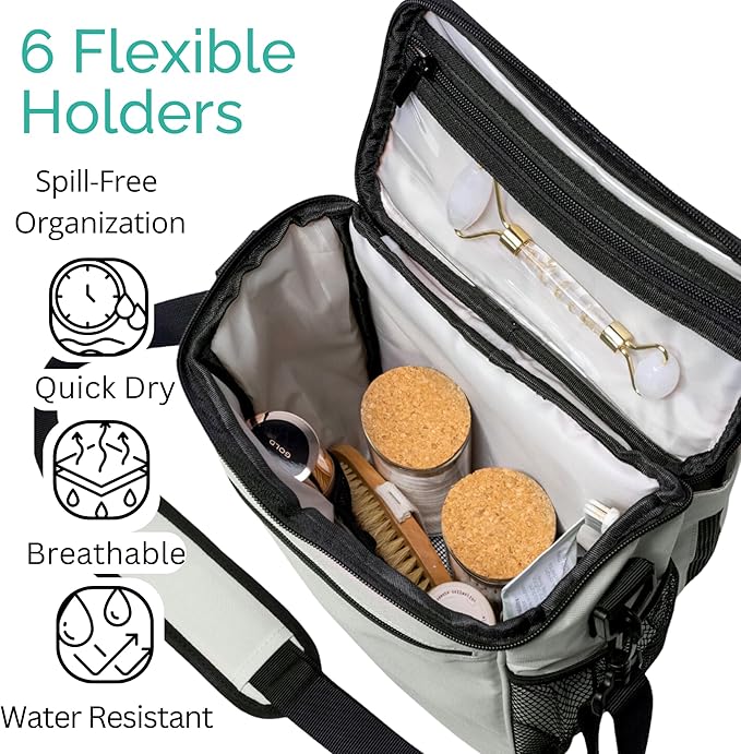 TERRA HOME Portable Shower Caddy Bag- Large Capacity, Quick Dry with Metal Hook - Hanging Shower Bag - Breathable Mesh Toiletry Shower Tote for Gym and College Dorm (Grey, Extra Large)
