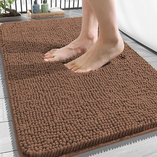 OLANLY Bathroom Rugs 34x21, Extra Soft Absorbent Chenille Bath Rugs, Rubber Backing Quick Dry, Machine Washable Bath Mats for Bathroom Floor, Tub and Shower, Home Decor Accessories, Mocha